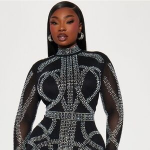 Fashion Nova Black and Silver Embellished Bodycon Dress